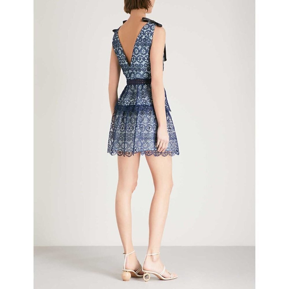 NWT Self-Portrait Bow Embellished Blue Lace Dress $428 - Picture 4 of 12